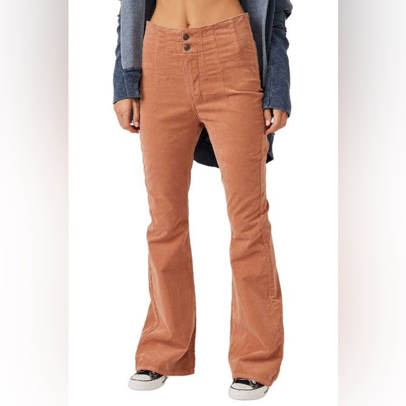 🌻🆕FREE PEOPLE We The Free Jayde Cord Flare Jeans-Sunburn Color - Picture 5 of 16